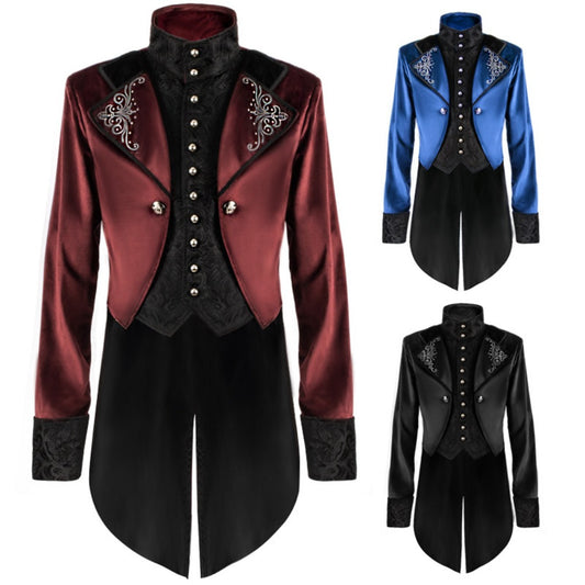 Men's Noble High Collar Double-Breasted Vintage European Medieval Tailcoat