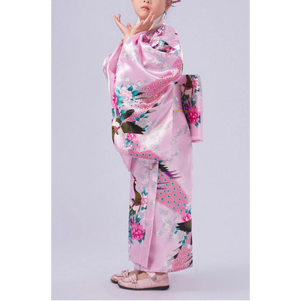 Girls Japanese Traditional Dress Kimono Robe Halloween Costume Book Week Suit