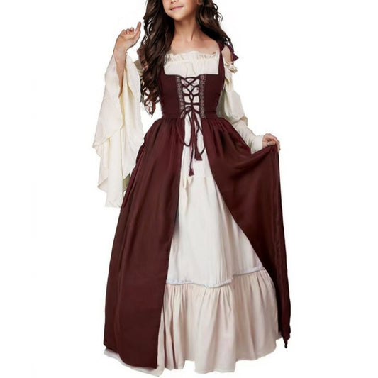 Girls Medieval Victorian Tied Waist Medieval Renaissance Retro Dress Halloween Costume