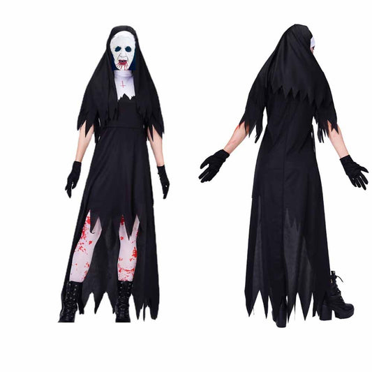 Halloween Adult Female Bloodstained Nun Long Skirt Suit Party Costume Cosplay Zombie Monk Costume