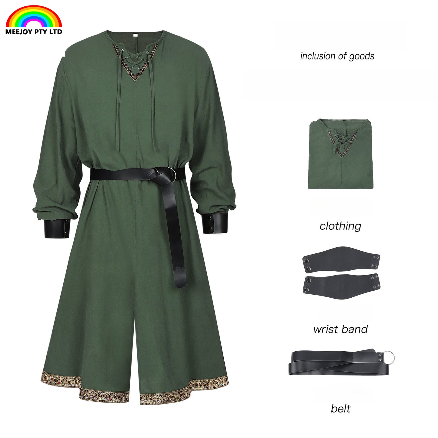 Men’s Medieval Viking Tunic Renaissance Costume Robe with Belt LARP Cosplay Outfit