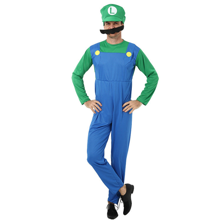 Super Worker Brothers Plumber  Party Mens Costume +Hat+Moustache Halloween Costume