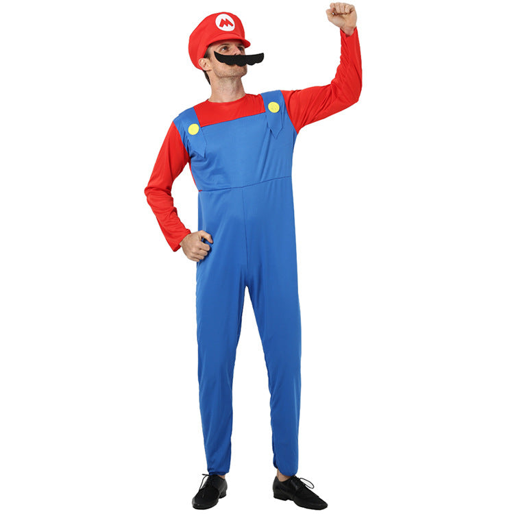 Super Worker Brothers Plumber  Party Mens Costume +Hat+Moustache Halloween Costume