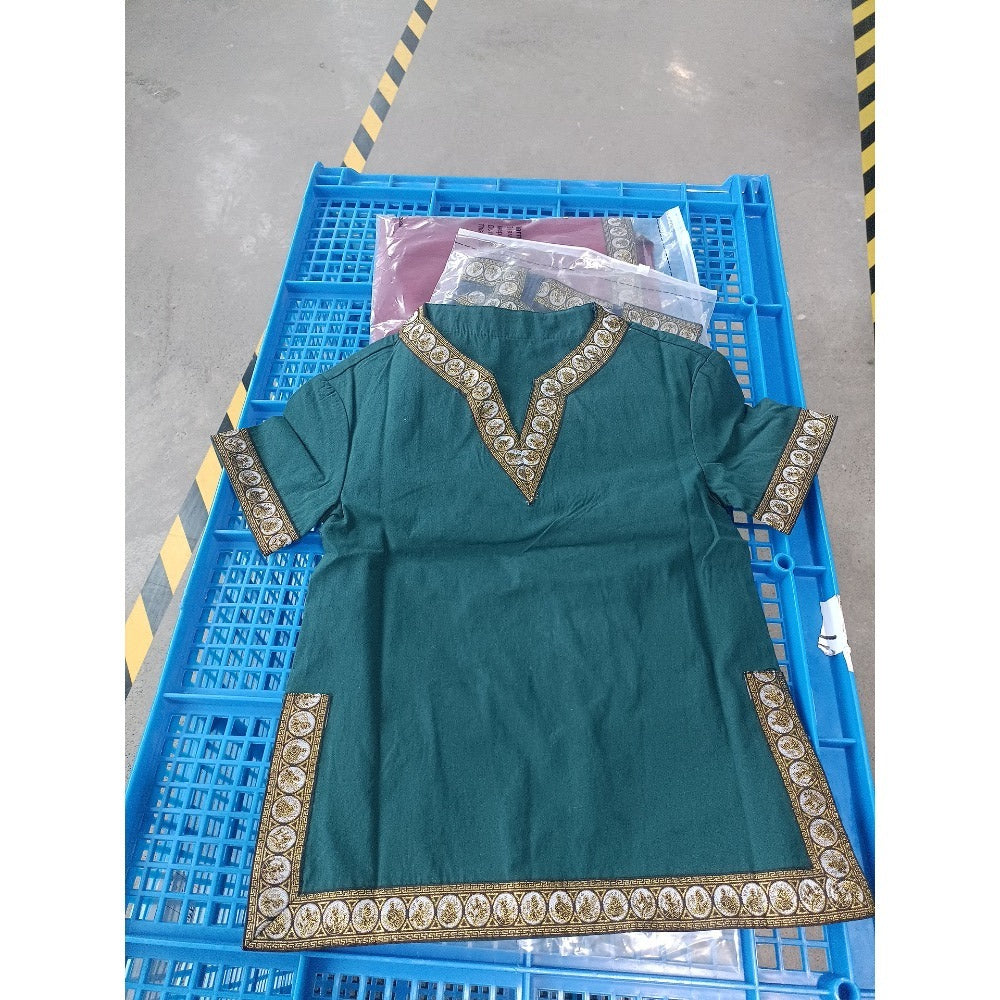 Kids Medieval Viking Tunic Shirt Renaissance Costume Top Retro V-Neck Outfit