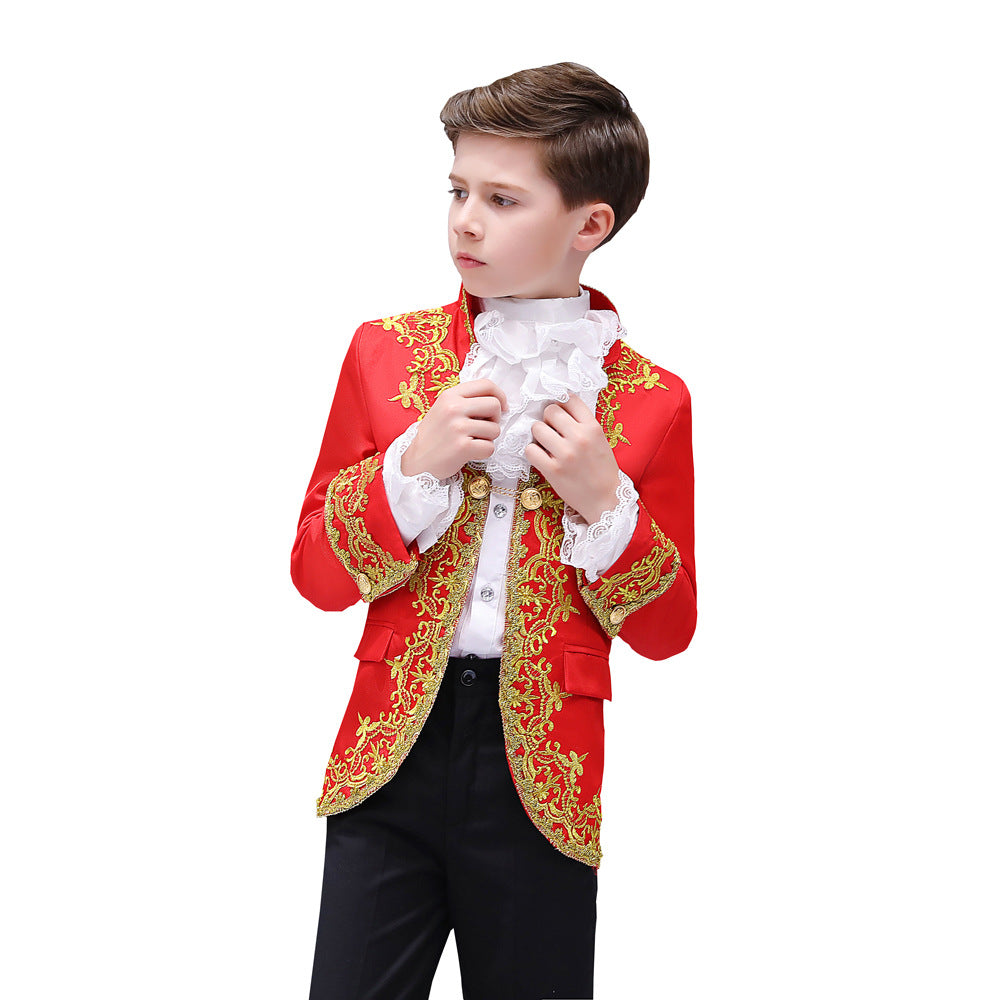 Boys Palace Prince Costume Jacket Pants Royal Stage Outfit Wedding Suit with Pants