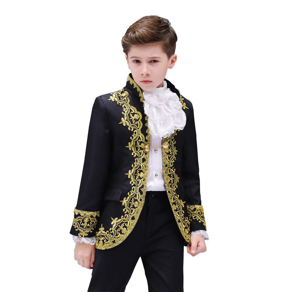 Boys Palace Prince Costume Jacket Pants Royal Stage Outfit Wedding Suit with Pants