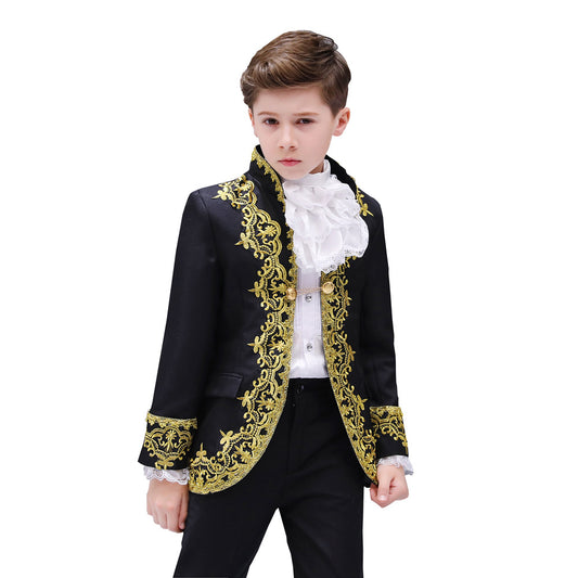 Boys Palace Prince Costume Jacket Pants Royal Stage Outfit Wedding Suit with Pants