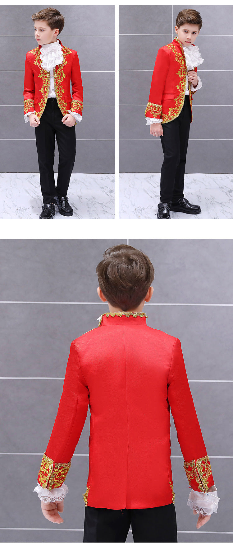 Boys Palace Prince Costume Jacket Pants Royal Stage Outfit Wedding Suit with Pants