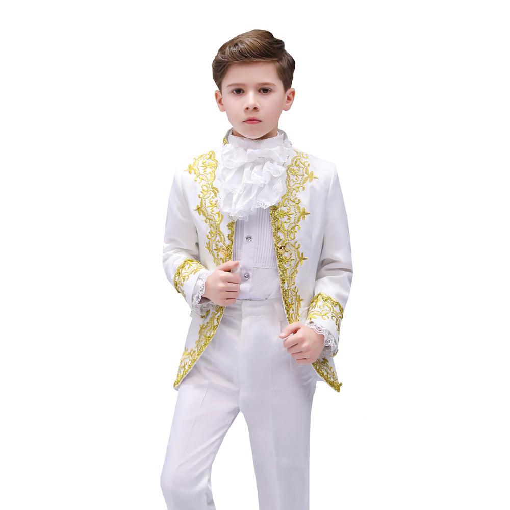 Boys Palace Prince Costume Jacket Pants Royal Stage Outfit Wedding Suit with Pants