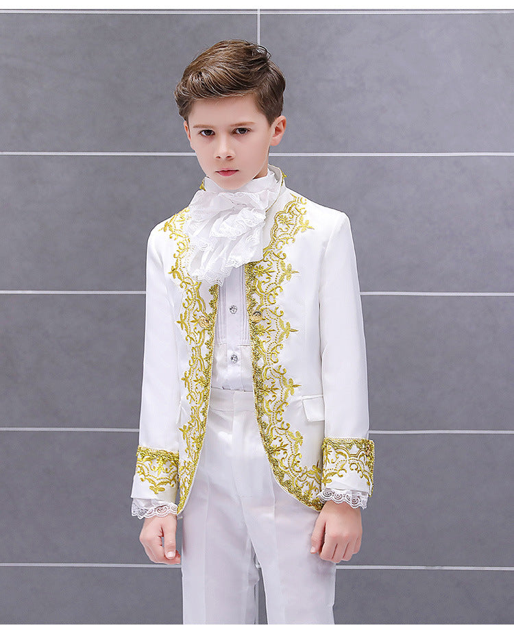 Boys Palace Prince Costume Jacket Pants Royal Stage Outfit Wedding Suit with Pants