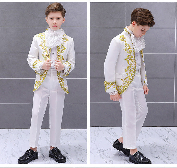Boys Palace Prince Costume Jacket Pants Royal Stage Outfit Wedding Suit with Pants