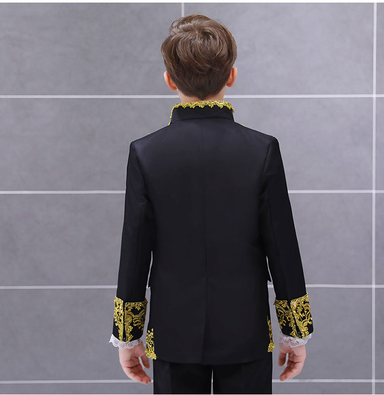 Boys Palace Prince Costume Jacket Pants Royal Stage Outfit Wedding Suit with Pants
