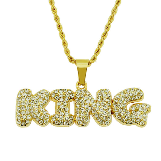 Hip Hop Men's Diamond Letter King Pendant Necklace Jewelry