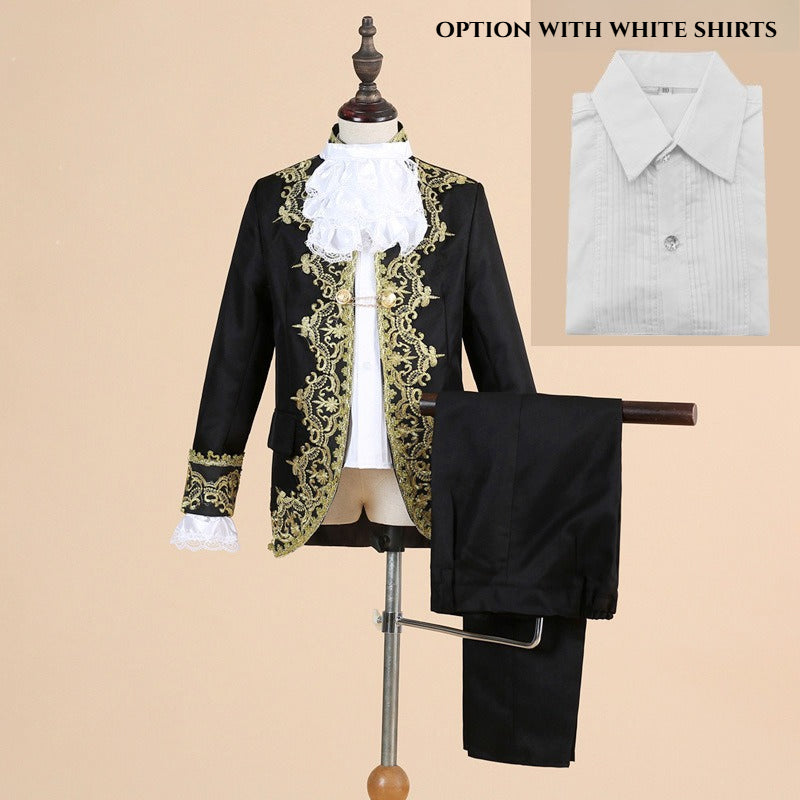 Boys Palace Prince Costume Jacket Pants Royal Stage Outfit Wedding Suit with Pants