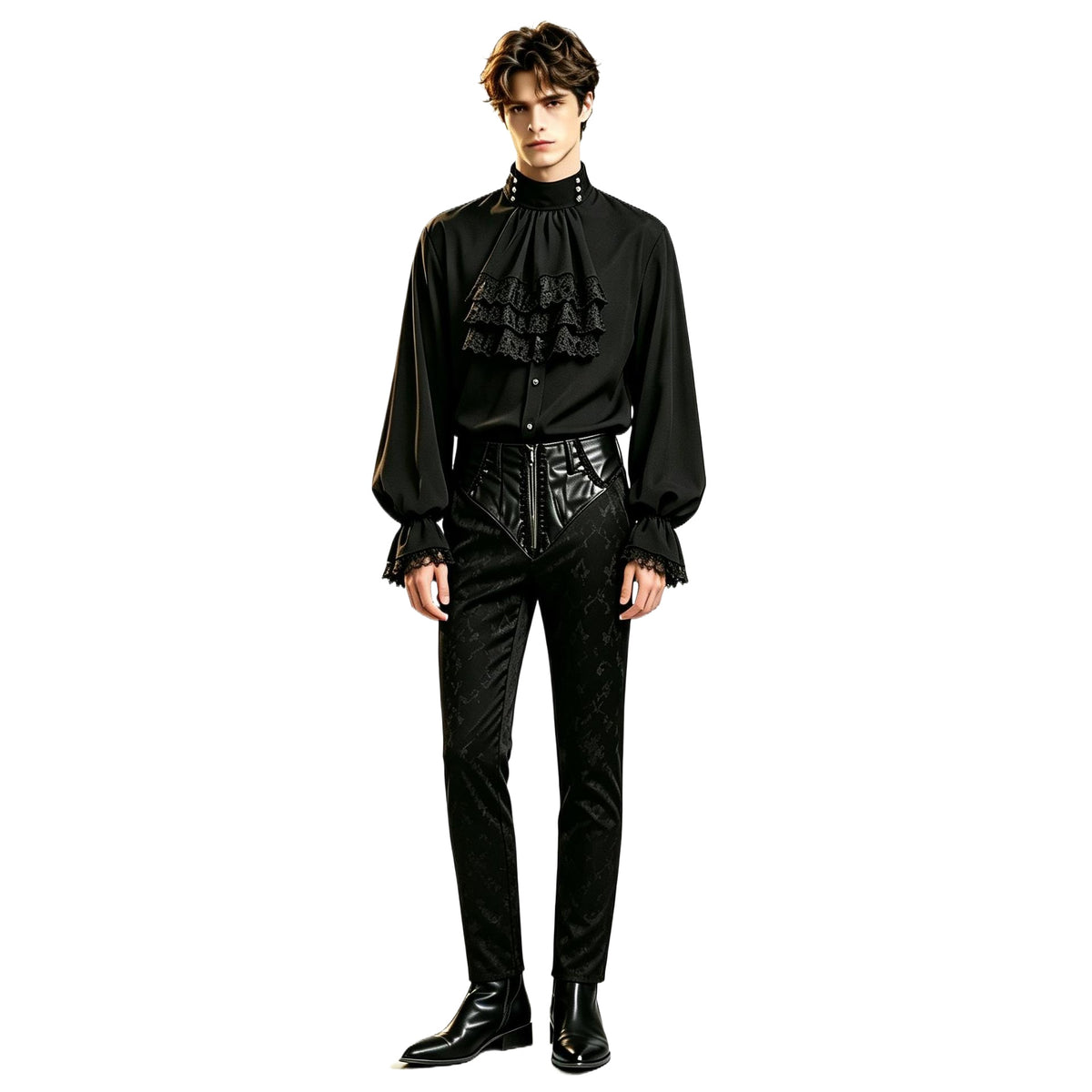 Men's Gothic Victorian Vampire Costume – Ruffle Shirt & Jacquard Pants