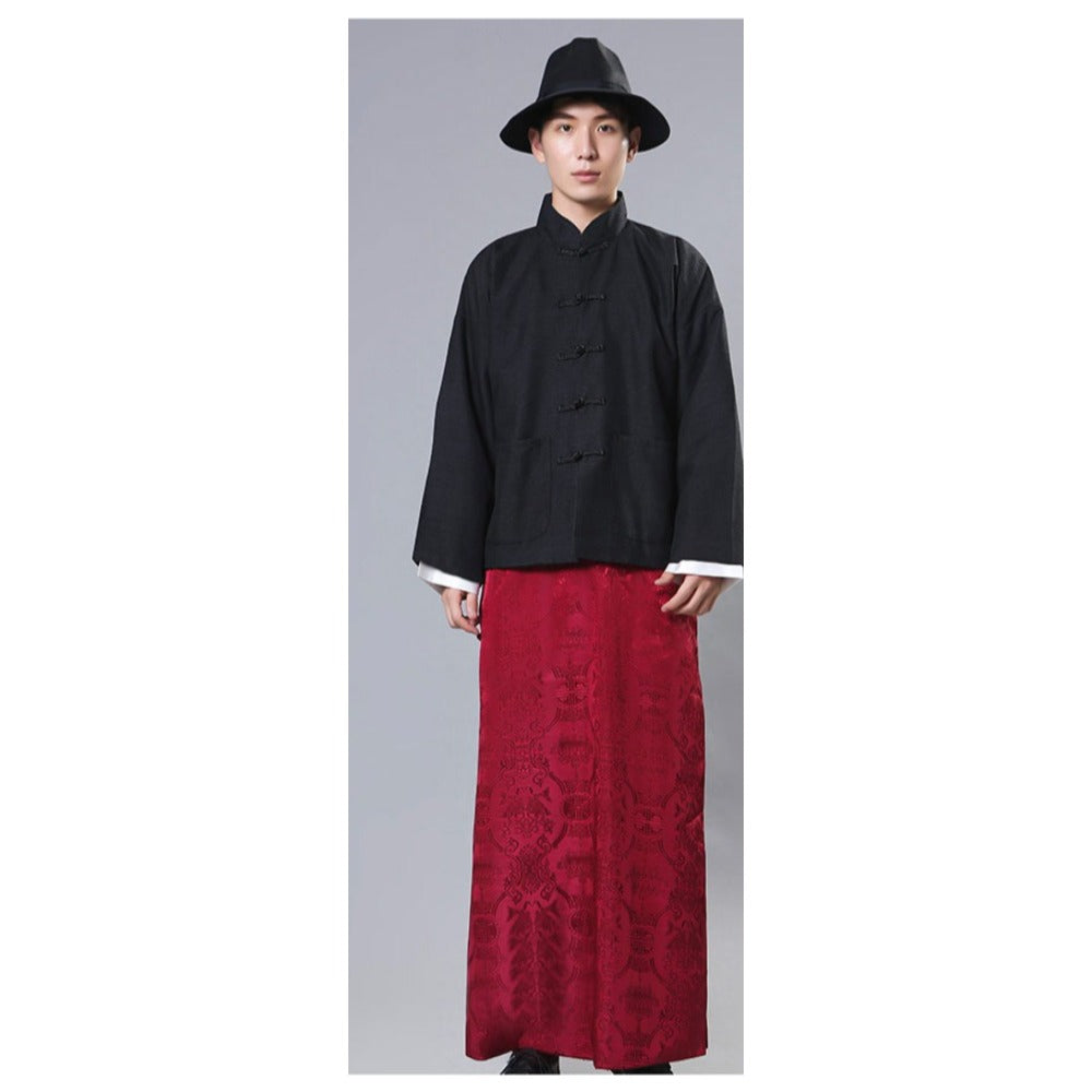 Mens Chinese Changshan Long Gown Groomsman Wedding Host Performance Robe