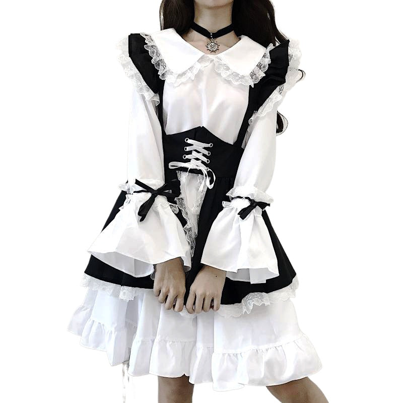 Cute Japanese Lolita Maid Outfit - Black and White Dress & Women's Boss Suit Set Size S-4XL