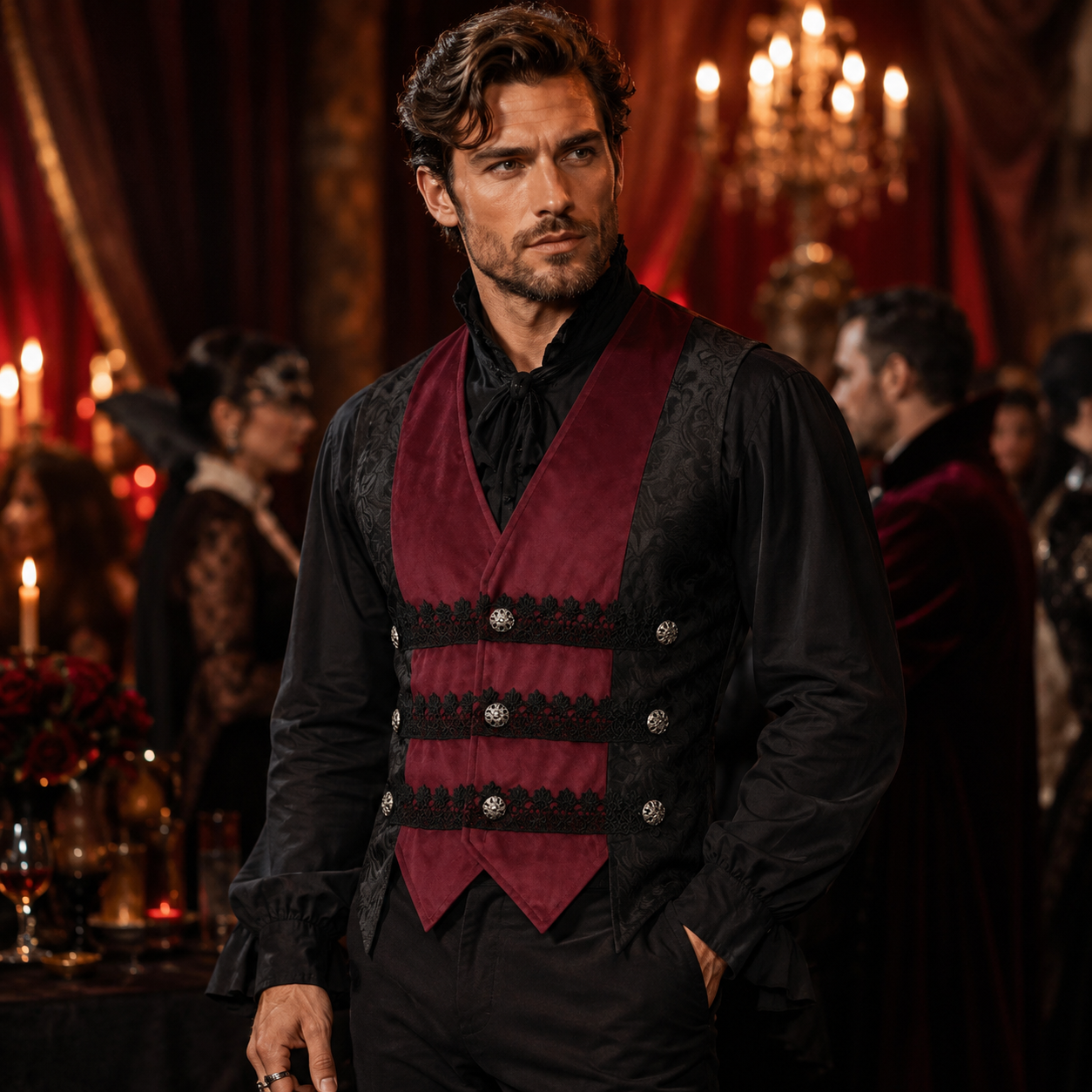 Medieval Men Costume Retro Rocky Vest for Halloween Vampire Party Waistcoat