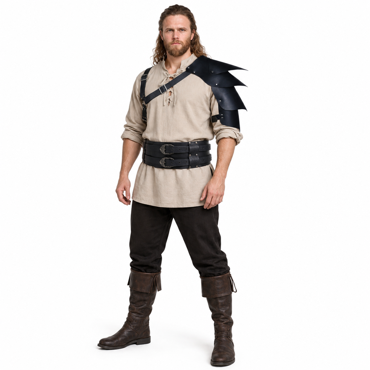 Medieval Knight Pauldron Shoulder Armor Wide Belt Viking Cosplay Gear