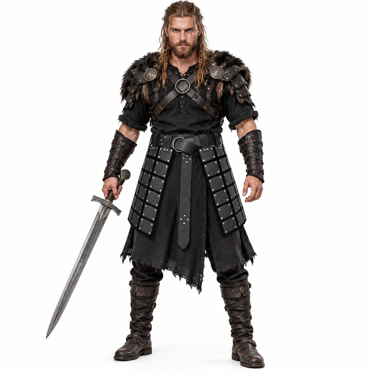 Viking Tassets Medieval Armour Skirt – Faux Leather Panel Belt LARP Costume