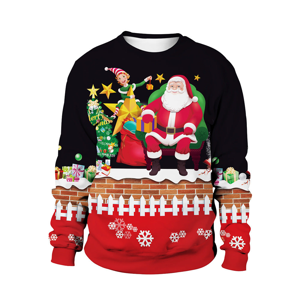 Adults Christmas Apparel Round Neck Christmas Deer Couple Digital Print Sweater