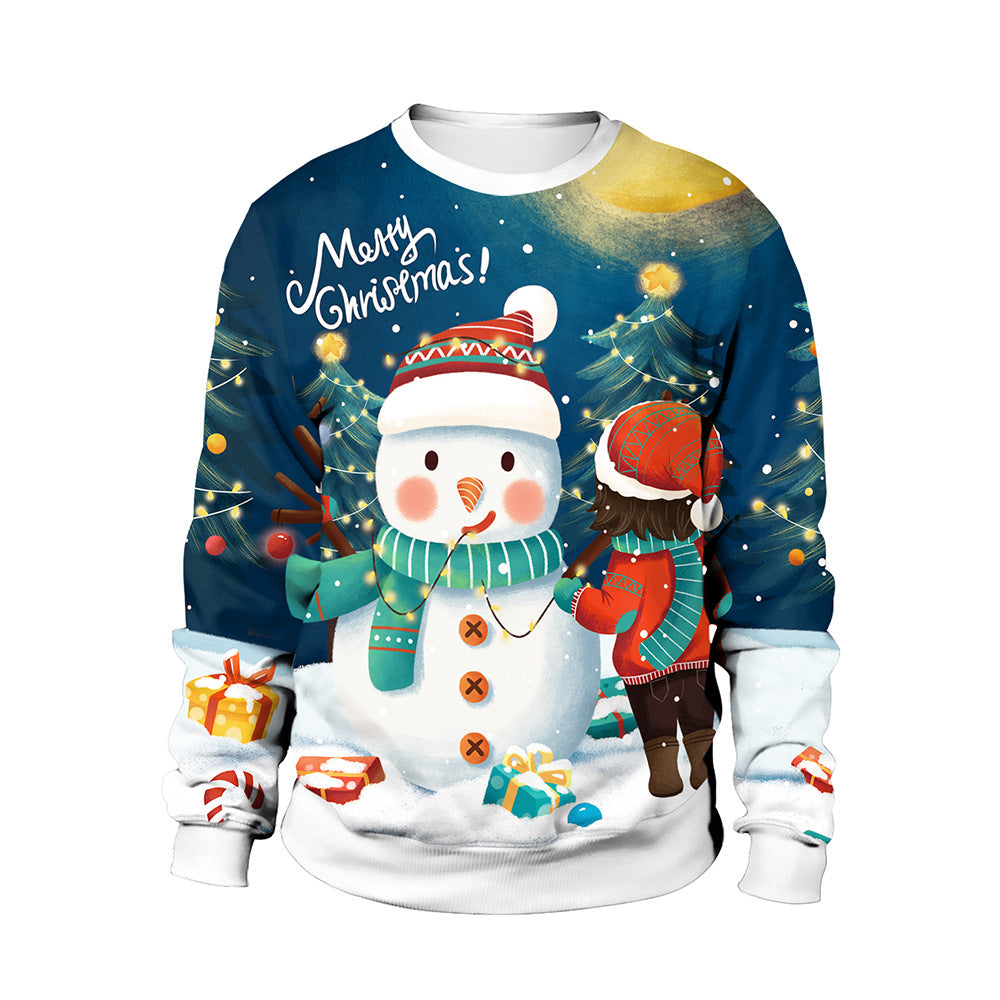 Adults Christmas Apparel Round Neck Christmas Deer Couple Digital Print Sweater