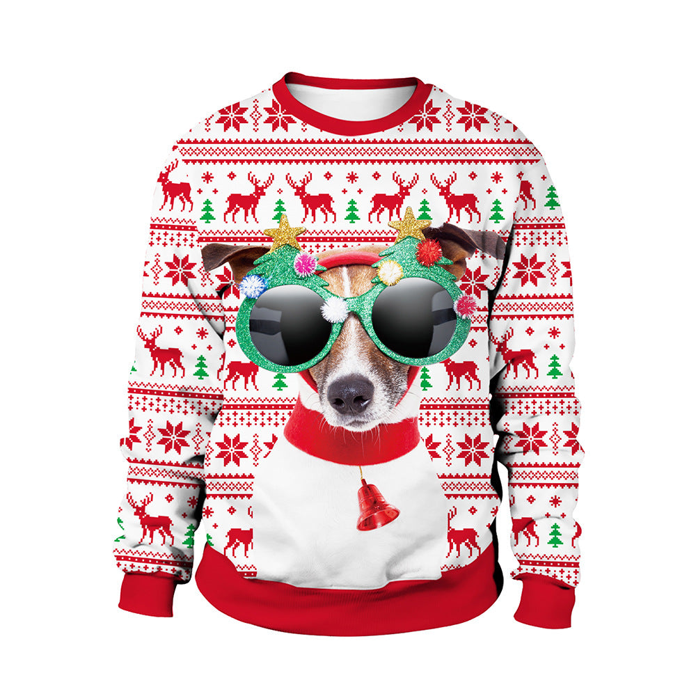 Adults Christmas Apparel Round Neck Christmas Deer Couple Digital Print Sweater