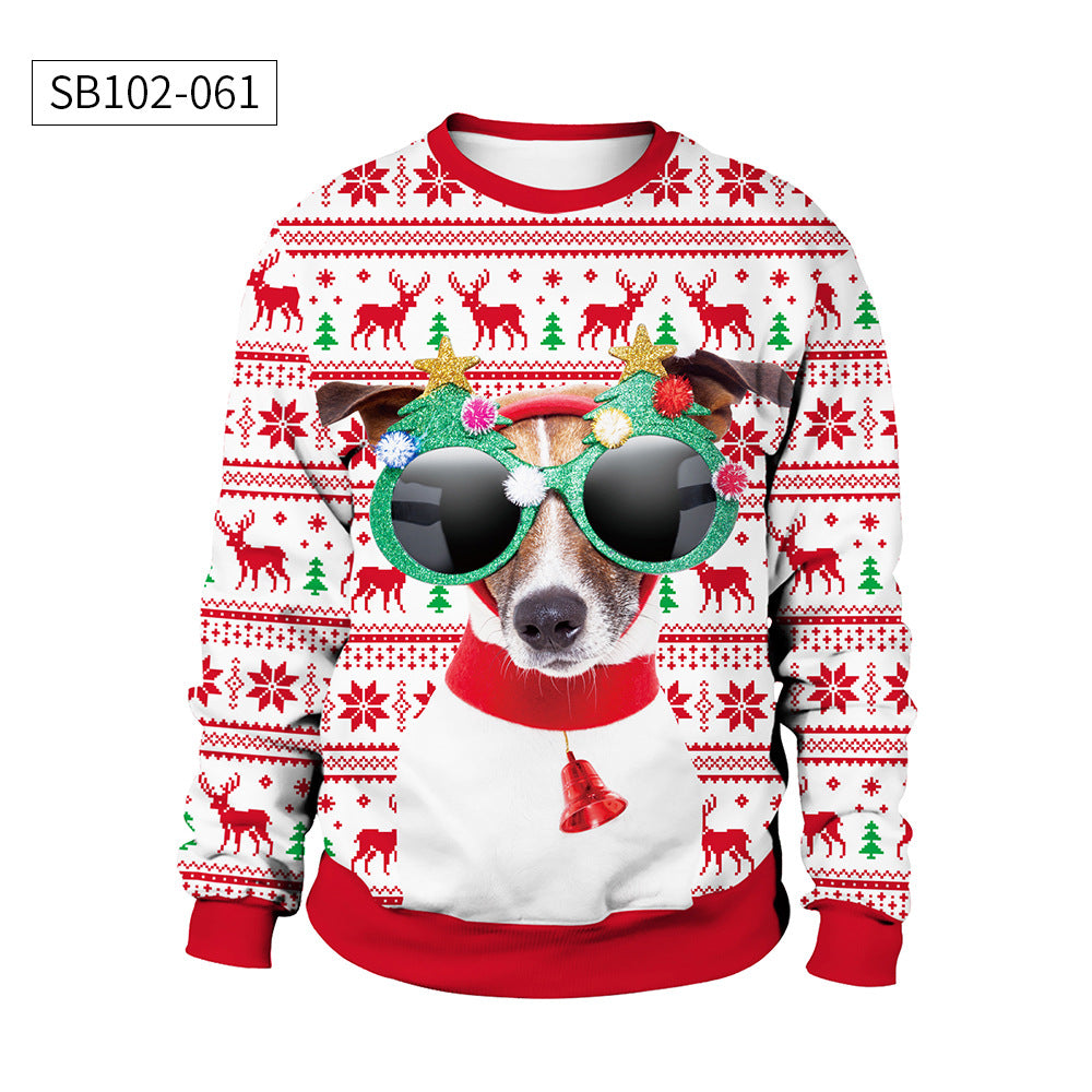 Adults Christmas Apparel Round Neck Christmas Deer Couple Digital Print Sweater