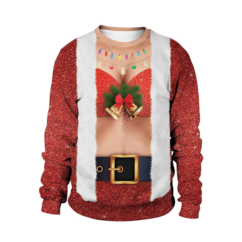 Adults Christmas Apparel Round Neck Christmas Deer Couple Digital Print Sweater