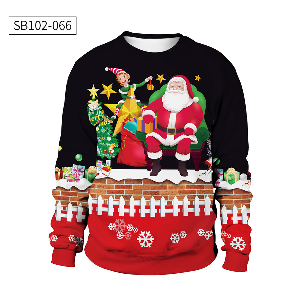 Adults Christmas Apparel Round Neck Christmas Deer Couple Digital Print Sweater