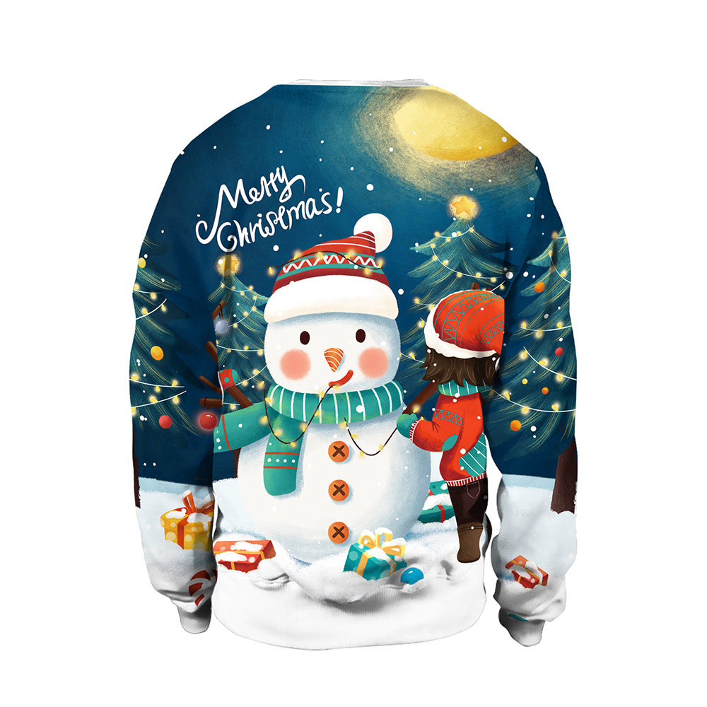 Adults Christmas Apparel Round Neck Christmas Deer Couple Digital Print Sweater