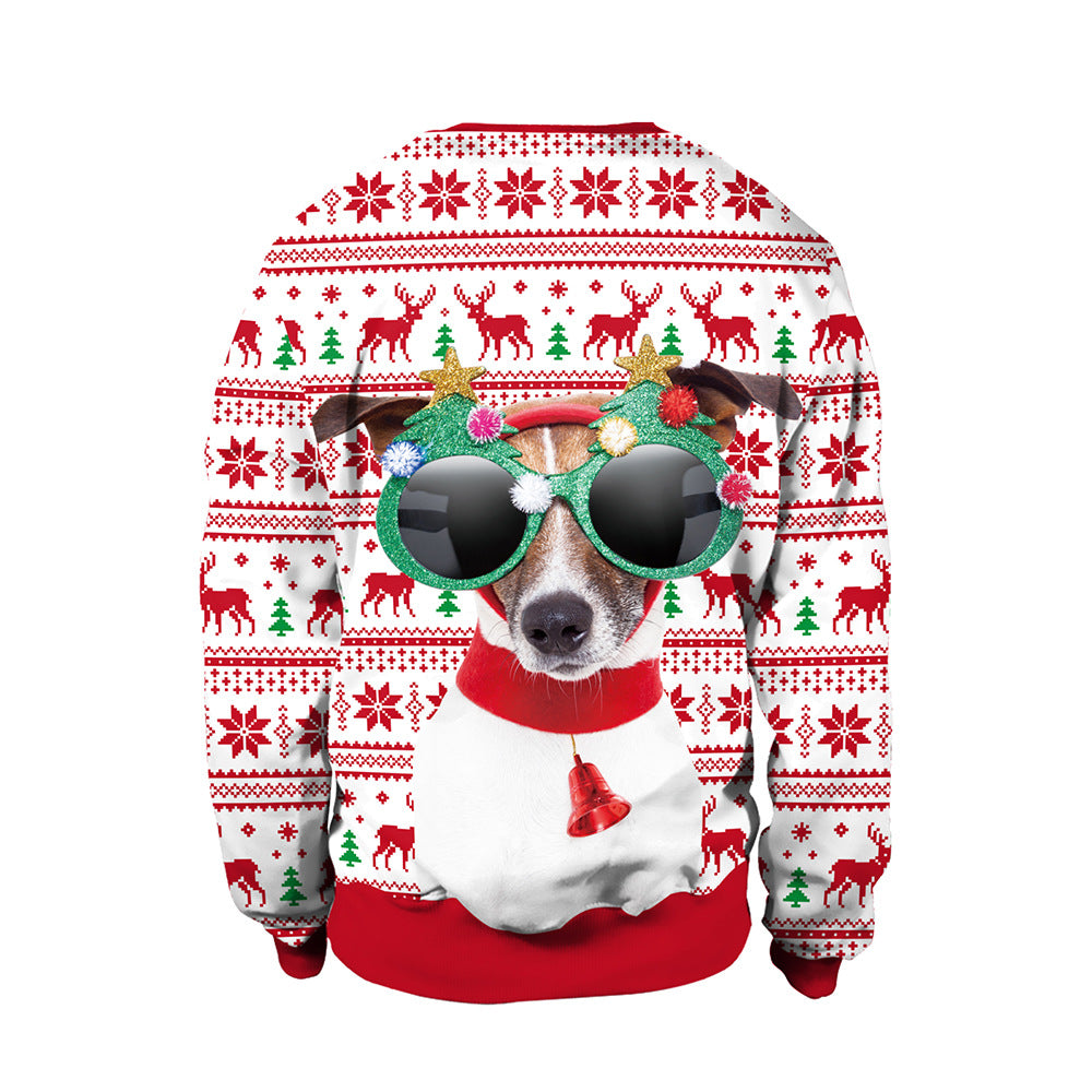 Adults Christmas Apparel Round Neck Christmas Deer Couple Digital Print Sweater