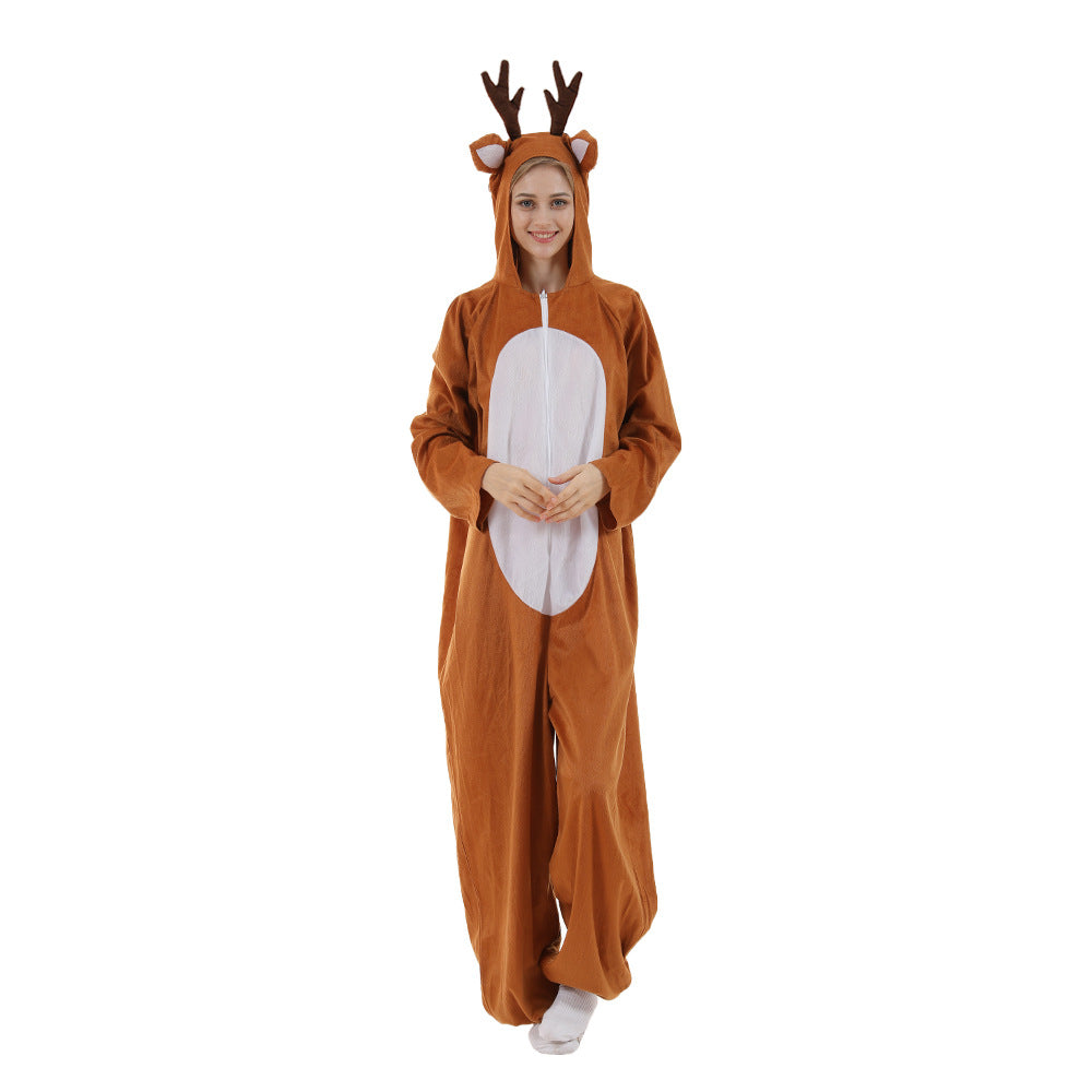 Christmas Reindeer Onesie Costume for Adults Funny Elk Pajamas Couple Family Outfit