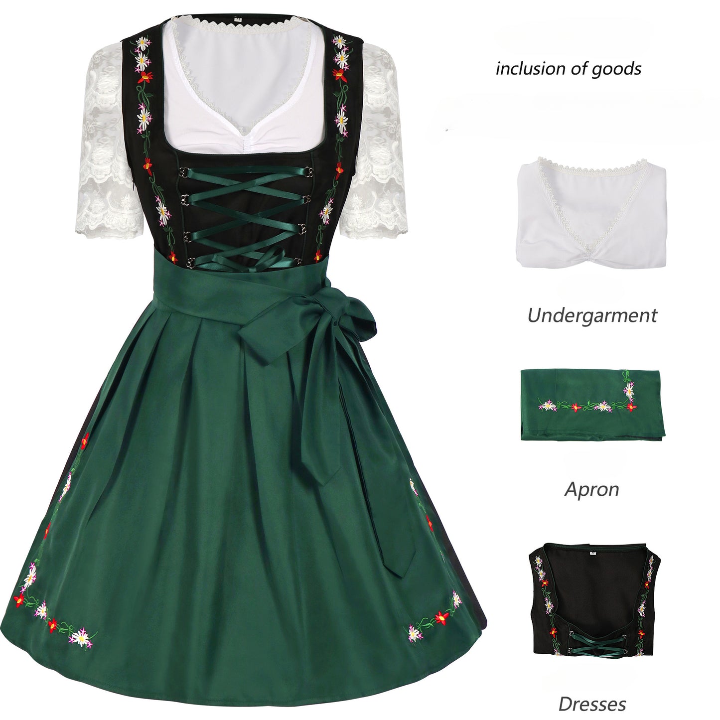 Halloween Carnival Oktoberfest Costume: German Beer Festival Bavarian Women's Dress & Suspender Pants Set