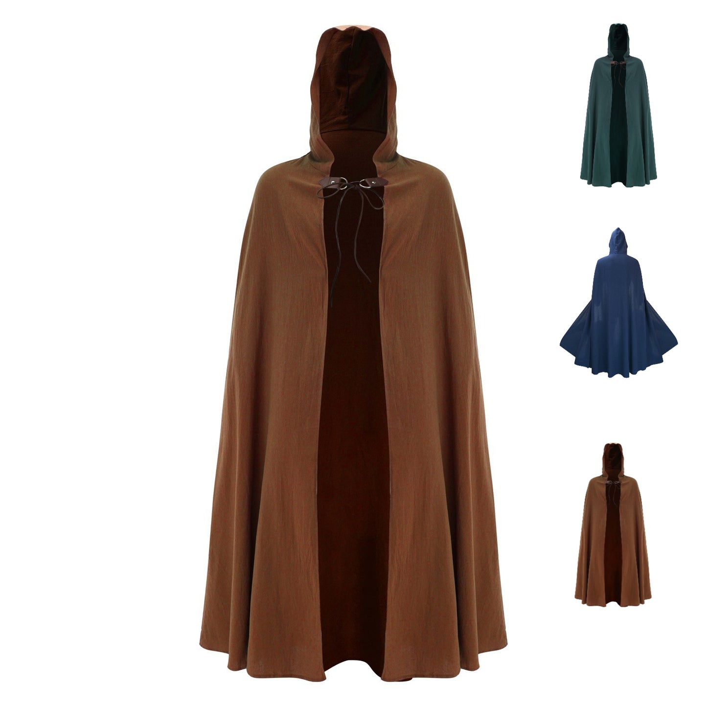 Medieval Linen Hooded Cloak Ranger Cape Viking Renaissance LARP Costume