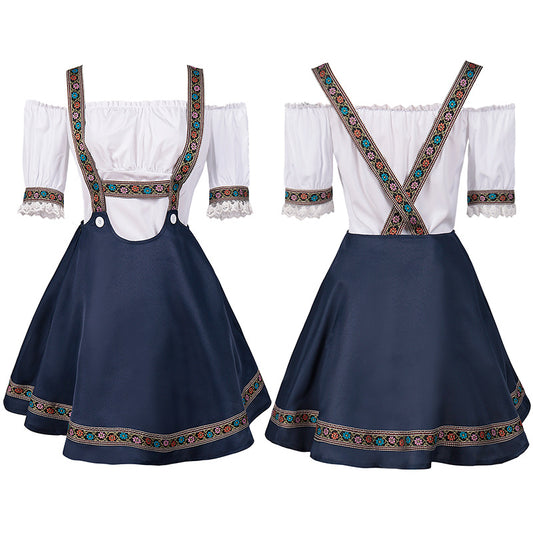 2PC Women Dirndl Dress Bavarian German Traditional Oktoberfest Beer Girl Costume