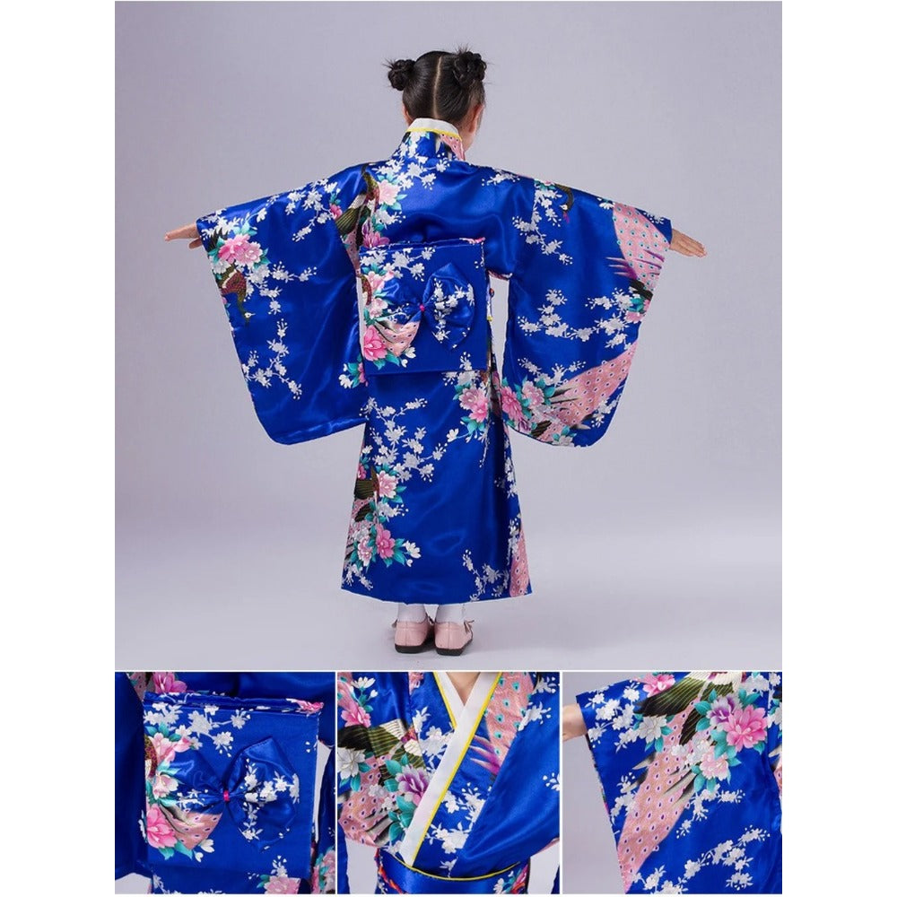 Girls Japanese Traditional Dress Kimono Robe Halloween Costume Book Week Suit