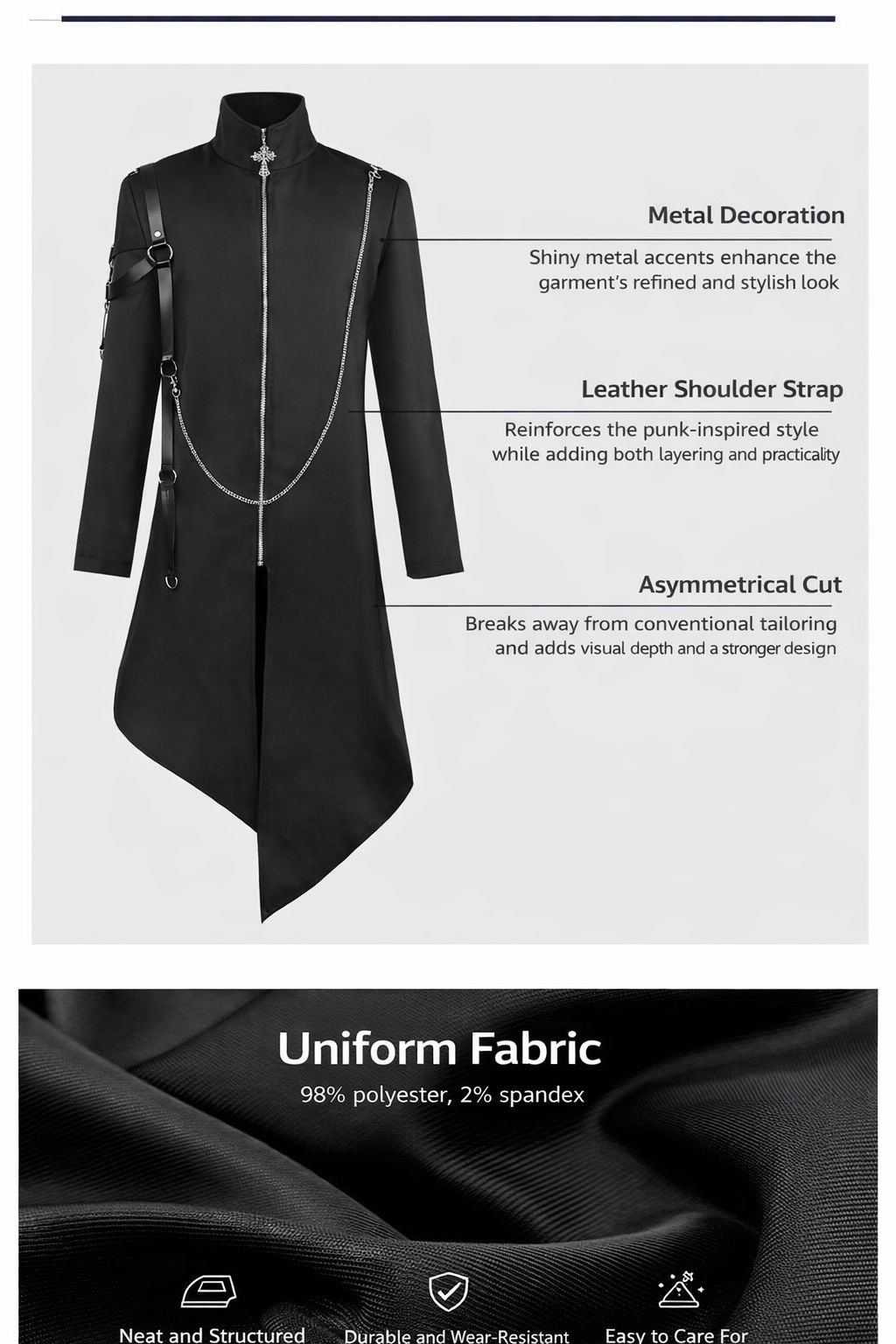 Unisex Gothic Top Punk Coat for Halloween Medieval Renaissance Performance Vintage Party