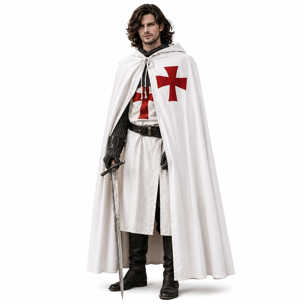 Men's Templar Knight Cloak & Robe Costume Set Medieval Cosplay