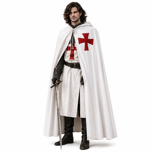 Men's Templar Knight Cloak & Robe Costume Set Medieval Cosplay