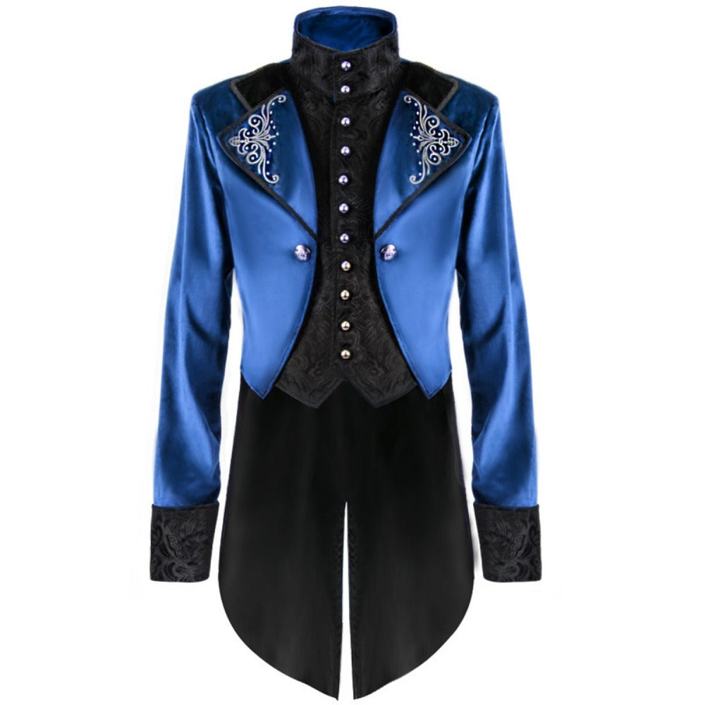 Men's Noble High Collar Double-Breasted Vintage European Medieval Tailcoat