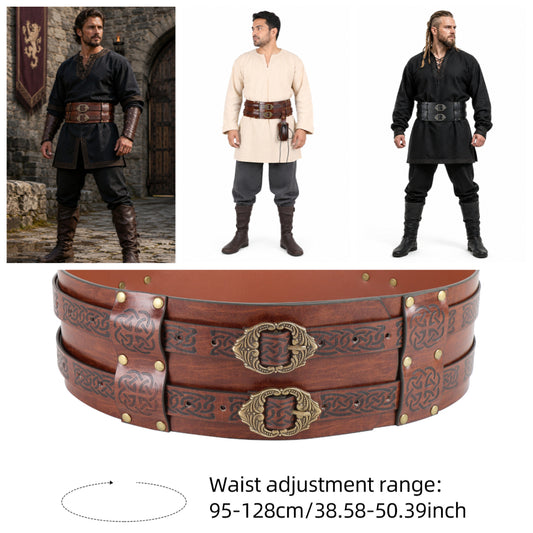 Medieval Viking Wide Belt Faux Leather Celtic Waist Belt LARP Cosplay Costume