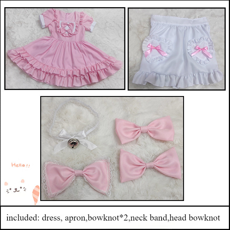 Japanese Sexy Cream Sweetheart Maid Outfit, Pink Lolita Luolit Dress