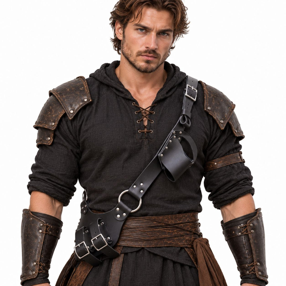 Medieval Fantasy Crossbody Harness – Vintage Leather-Look Costume Straps