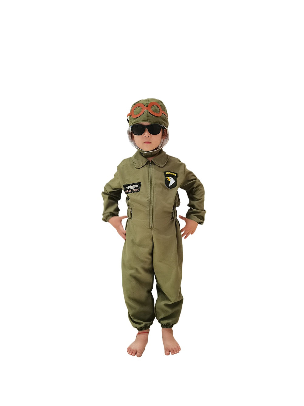 Kids Pilot Costume Flight Suit Air Force Uniform Boys Girls Aviator Cosplay Outfit