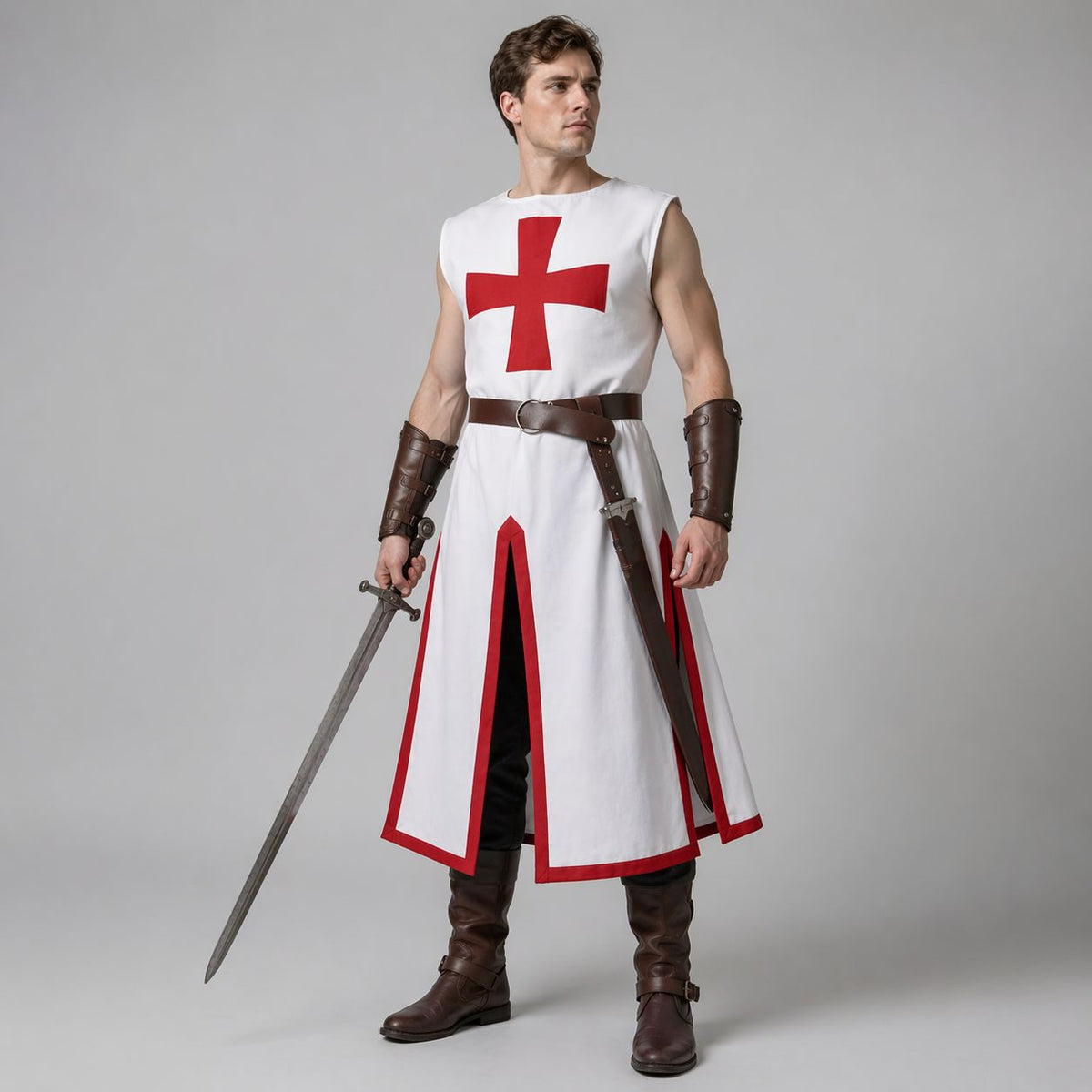 Medieval Tunic Royal Knight Renaissance Roman Mens Costume Warrior Crusader Belt