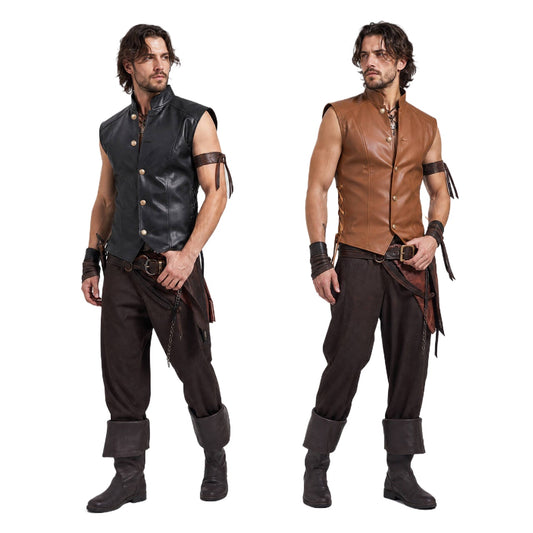 Men's Medieval Faux Leather Vest – Viking Pirate Waistcoat MEEJOY COSTUMES