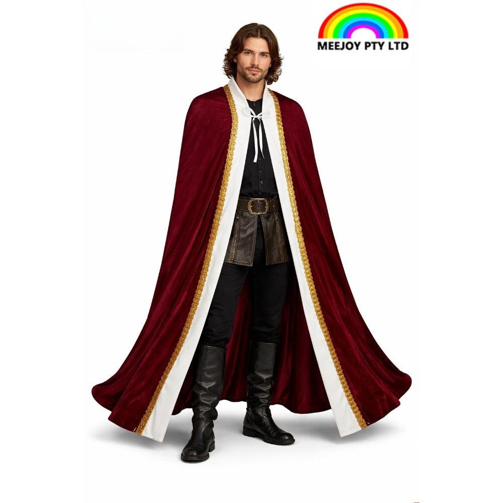Royal King Queen Velvet Cape Medieval Prince Cloak Halloween Cosplay Costume