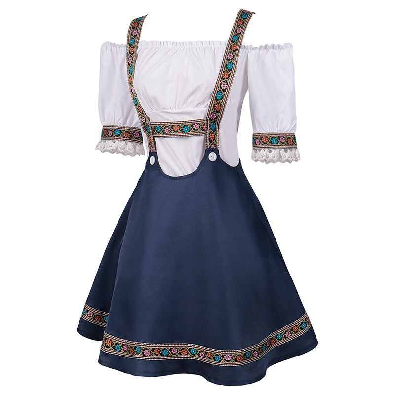 2PC Women Dirndl Dress Bavarian German Traditional Oktoberfest Beer Girl Costume