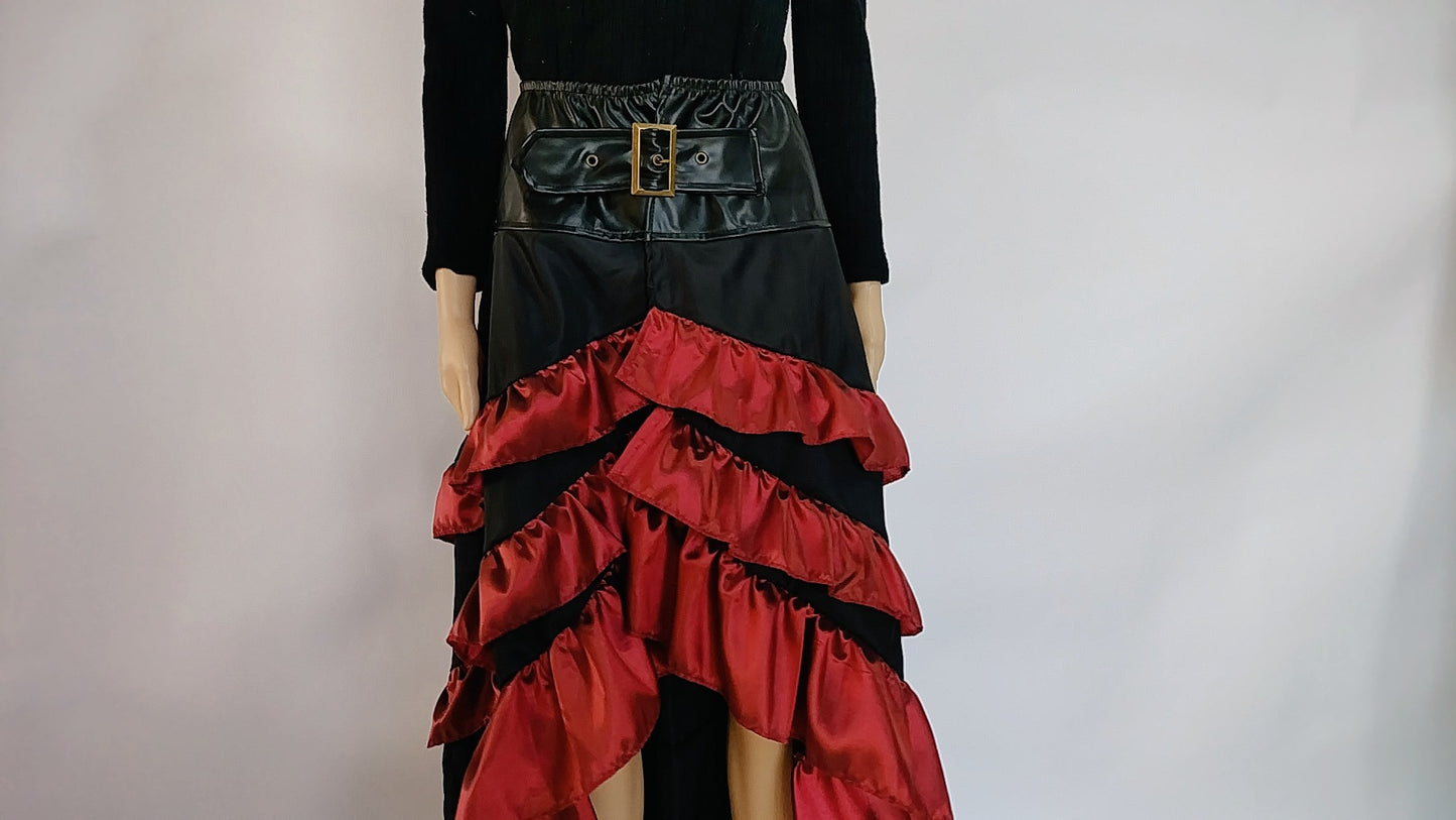 Women's Victorian Gothic High-Low Ruffle Skirt Steampunk Party Costume | MEEJOY